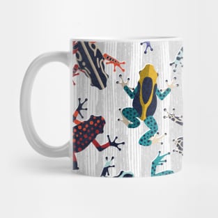 Quirky dart frogs dance // pattern // grey textured background brightly multicoloured poison amphibians Mug